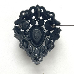 Vintage Regency Signed Japaned Jet Black Teardrop Rhinestone Pin Brooch