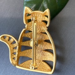 Modernist Vintage Brooch Pin Chubby Cat Estate Jewelry Pre-Owned Bold Gold Pltd