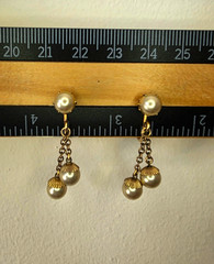Vintage JMS Faux Pearl Earrings Dangle 12K Gold Filled Screw Back 1940s-1950s