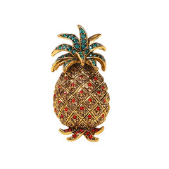 Vintage Rhinestone Pineapple Brooch Pin, Champagne Fruit Corsage Jewelry