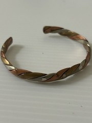 Vintage Copper, Brass, And Silver Bracelet Cuff Art Deco -#555