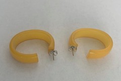 Pair of Vintage Bakelite Pierced Hoop Earrings Yellow/orange Color Oval Shape