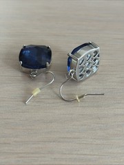 Estate Blue Rhinestone Cushion Silver Tone French Wire Pierced