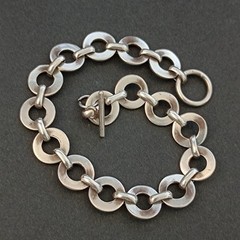 Vintage Sterling Silver Circle Link Bracelet Modernist Minimalist Toggle Round