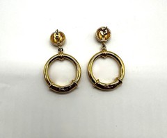 Vintage Jackie Collins Dangle Hoop Earrings Rhinestones Enamel Gold Tone