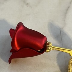 Vintage Rose Brooch Matte Gold Tone Stem Shiny Deep Red Rose 2.25in Pin