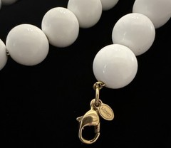 VTG Monet Bead Station Necklace, Chunky White Beads Gold Tone Metal Link 36”