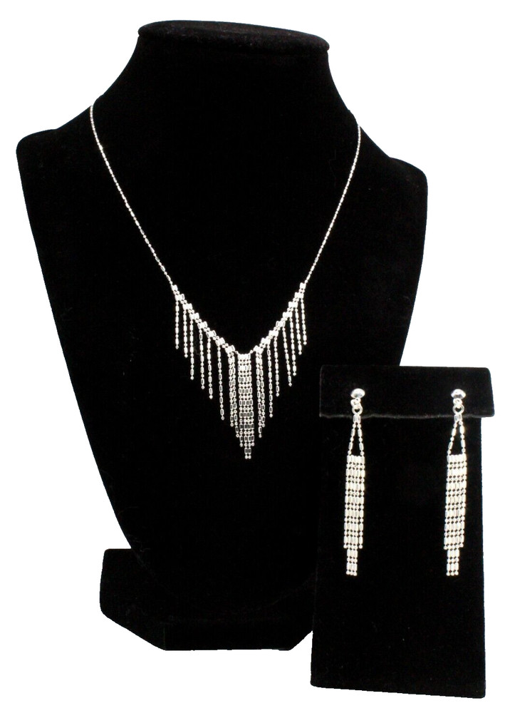 Exquisite Contemporary Sterling Silver Drop Waterfall Necklace Earrings Set