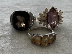 Lot Of 3 Vintage 925 Sterling Silver Rings Gemstones Assorted Estate Jewelry