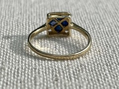 Art Deco 14K Gold And Platinum sapphire Ring Geometric Square Estate Size 5.5