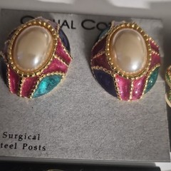 Casual Corner & Papagallo Vintage Multicolor Clip Surgical Steel Earrings Lot