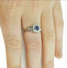 Art Deco Style Simulated Blue Sapphire Cocktail Anniversary Ring In 925 Silver