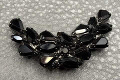 Vintage Black Rhinestone Cluster Crescent Moon Celestial Brooch Japanned Metal
