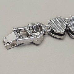 Vintage Heart Bracelet Pave Clear Rhinestones Silver Tone Linked 7.25″
