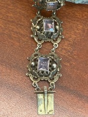 Antique Austro-Hungarian 800 Silver Filigree Amethyst Panel Bracelet – 38.56g 8”