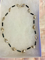 Vintage sterling silver and black onyx necklace, 19 inches long.