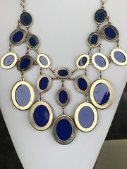 Statement necklace costume Iridescent Foil Peacock Multi Layered Vintage