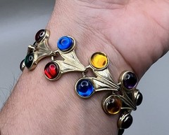 Vintage 1990s Gold Tone Bracelet Colorful Cabochons Gripoix Style Jewelry