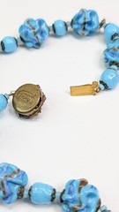 Miriam Haskell Venetian Pinched Art Glass Necklace And Earrings Blue Gold Swirl