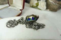 Deco Silver Gilt 800 Egyptian Revival Enamel Moses Basket Locket Pendant 1920s