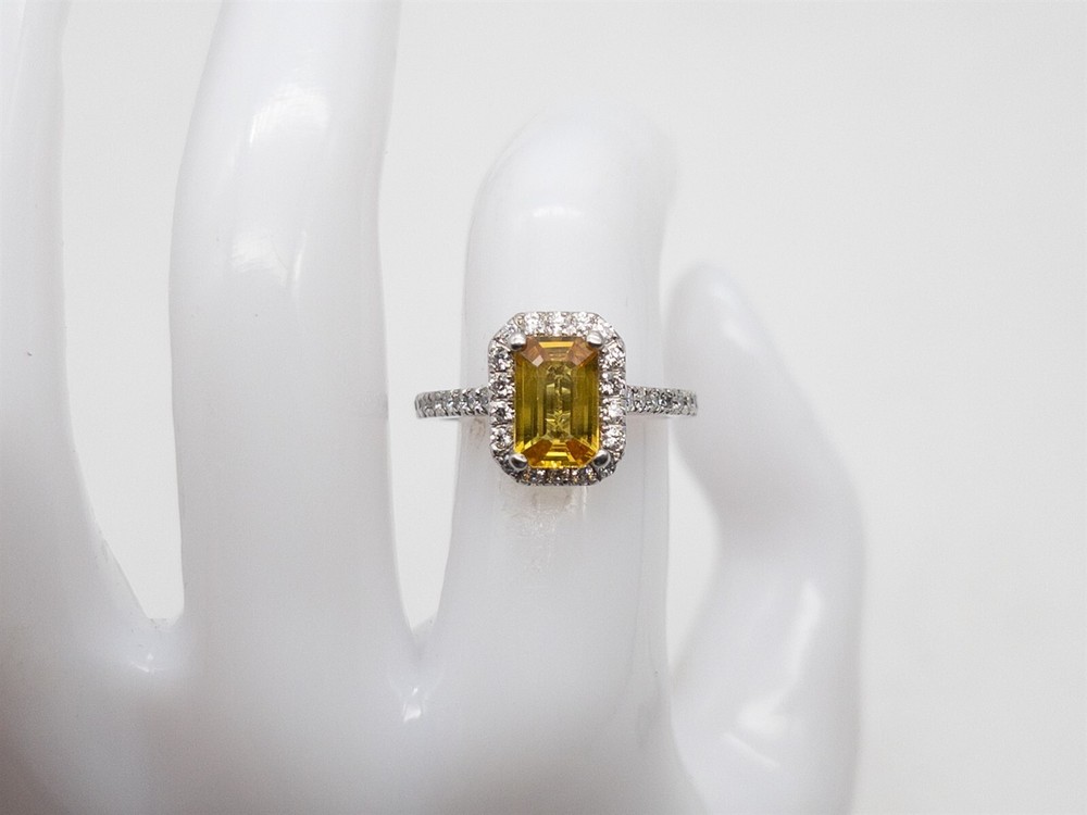 $7000 3.50ct Natural Fancy Cut Yellow Sapphire VS G Diamond Platinum HALO Ring