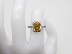$7000 3.50ct Natural Fancy Cut Yellow Sapphire VS G Diamond Platinum HALO Ring