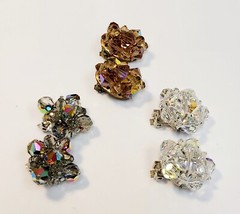 3 Vintage Crystal Glass Bead Cluster Earrings AB Gray Topaz Clear AB