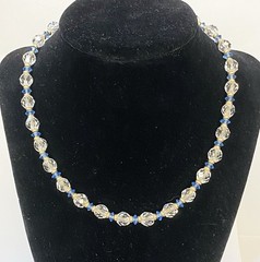 Vintage Art Deco 15 Inch Necklace Clear And Blue Faceted Beads Gorgeous!