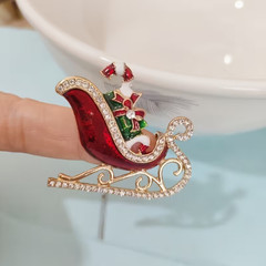 BROOCH- Elegant Christmas Tree & Sleigh Brooch Pin with Sparkling Rhinestones