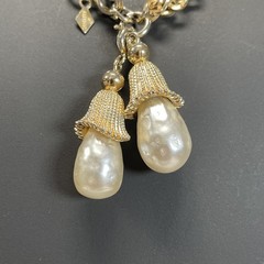 Vintage Sarah Coventry Fashion Parade Gold Tone Chain Faux Pearl Tassel Necklace
