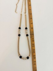 VCLM Gold Tone Mesh Necklace Black Crystal Rhinestone Statement Necklace