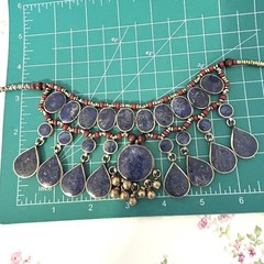 Vintage Ethnic Necklace Lapis Lazuli Drop Statement Collar Red Boho Tribal 19″