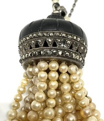 Vintage Art Deco Flapper Faux Pearl Marcacite Tassel 32” Sterling Necklace