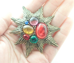 Vintage LG Lind Gal Signed Fruit Salad Cabochons Starburst Brooch Pin