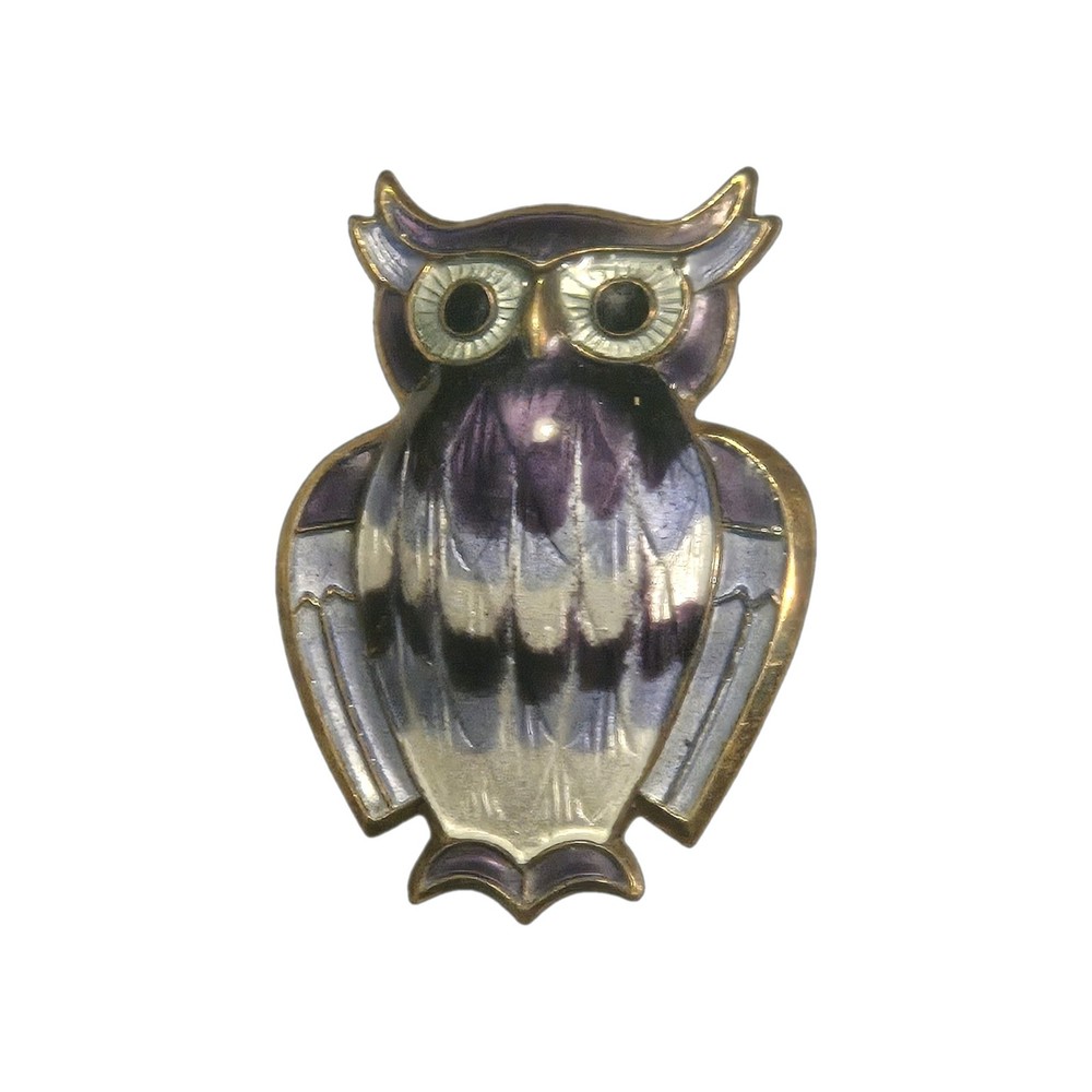 David Andersen Norway Gold/Sterling Silver Purple Guilloche Enamel Brooch OWL