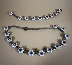 Vintage 1950s 1/20 GF Gold Bracelet And Choker Set White Flower With Pink Stones