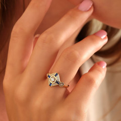14k Yellow Gold Plated Tester Pass Moissanite & Sapphire Vintage Women’s Ring