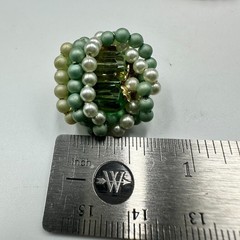 Vintage Japan Clip On Earrings Green Baguette Faux Pearl Beaded Cluster