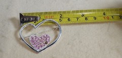 Dbl Heart Brooch Pink Stones Silvertone 1 Odd Color Stone Approx 2″ Wide