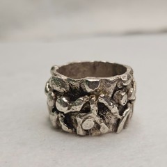 Vintage Brutalist Sterling Silver Abstract Figural Wide Band Ring Size 10 26.85g