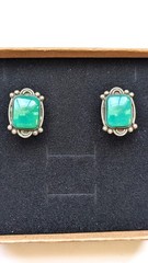Morales Medrano 925 Sterling Silver Green Onyx Rectangular Cabochon Earrings