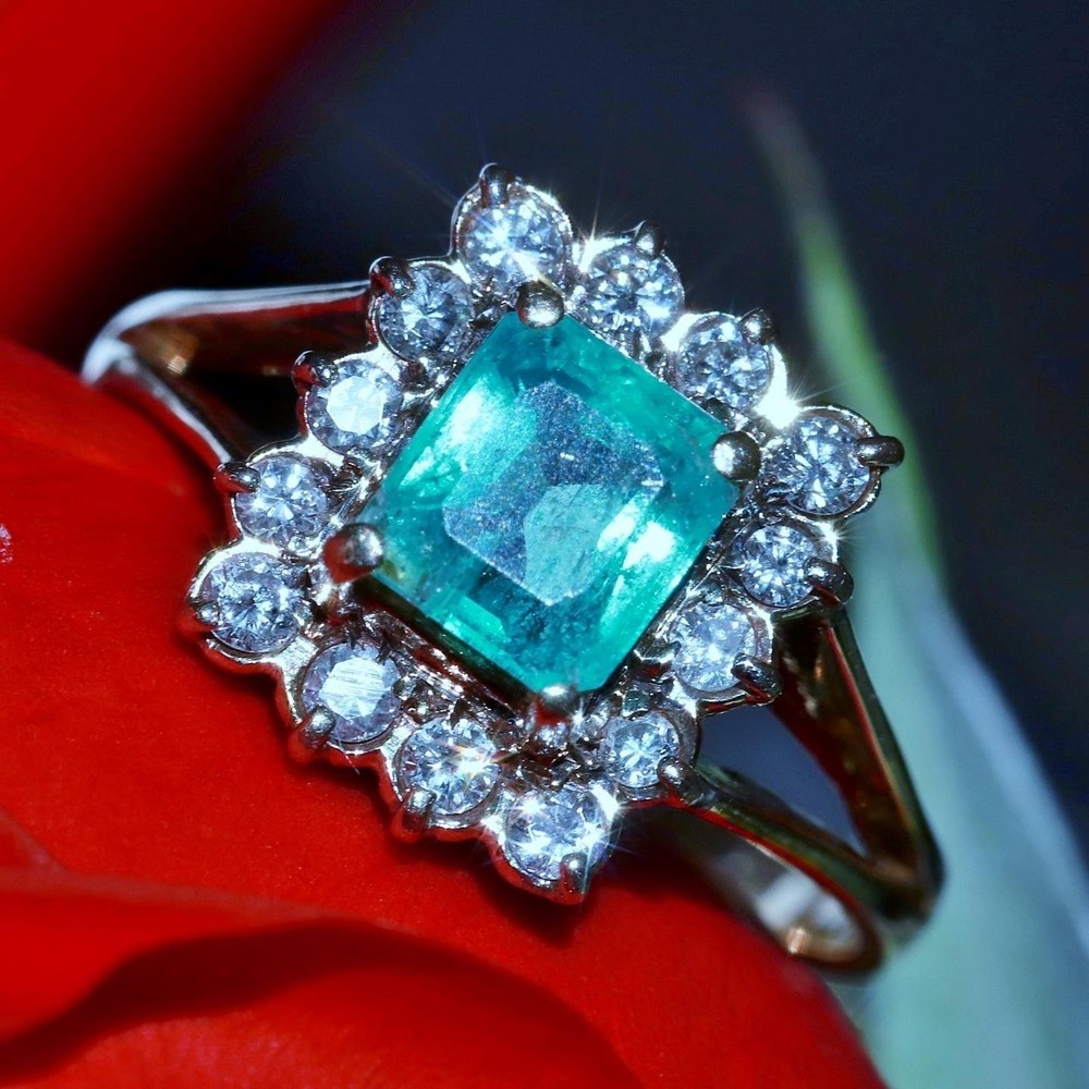 14k rose gold 0.78ct natural diamond sz 4.25 ring emerald vtg treated 2.50g 3823