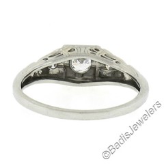 Antique Art Deco 18k White Gold 0.24ctw European Diamond Milgrain Engraved Ring
