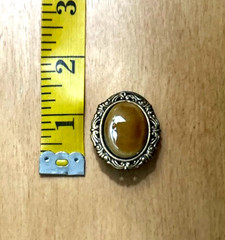 Vintage Jeri Lou antique brass color Scarf Ring Clip polished faux stone center