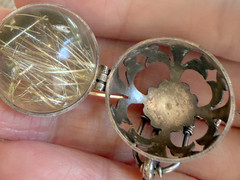 VTG Sterling Silver Golden Rutilated Quartz Harmony Ball w/ Lapis Lazuli Pendant