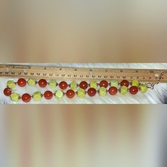 Chunky vintage beaded necklace glass /agate red and green Geometric Gold