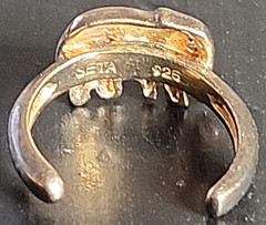 Vintage Sterling Silver Seta Elephant Ring Gold Plated Vermeil CZ Eye 3.25