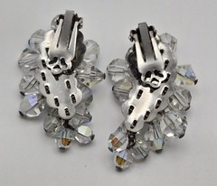 Vintage 1950s Aurora Borealis Crystal Cluster Clip-On Earrings