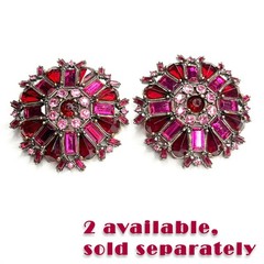 VTG Large Flower Snowflake Brooch Pin Red Fuchsia Pink Purple Glass Rhinestones