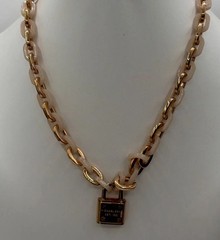 Michael Kors Rose Gold-Tone Pink Acetate Padlock Pendant Necklace Chic